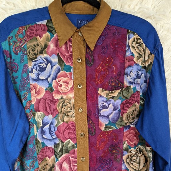 Bugle Boy Tops - Vintage 90s Bugle Boys Pattern Block Shirt
